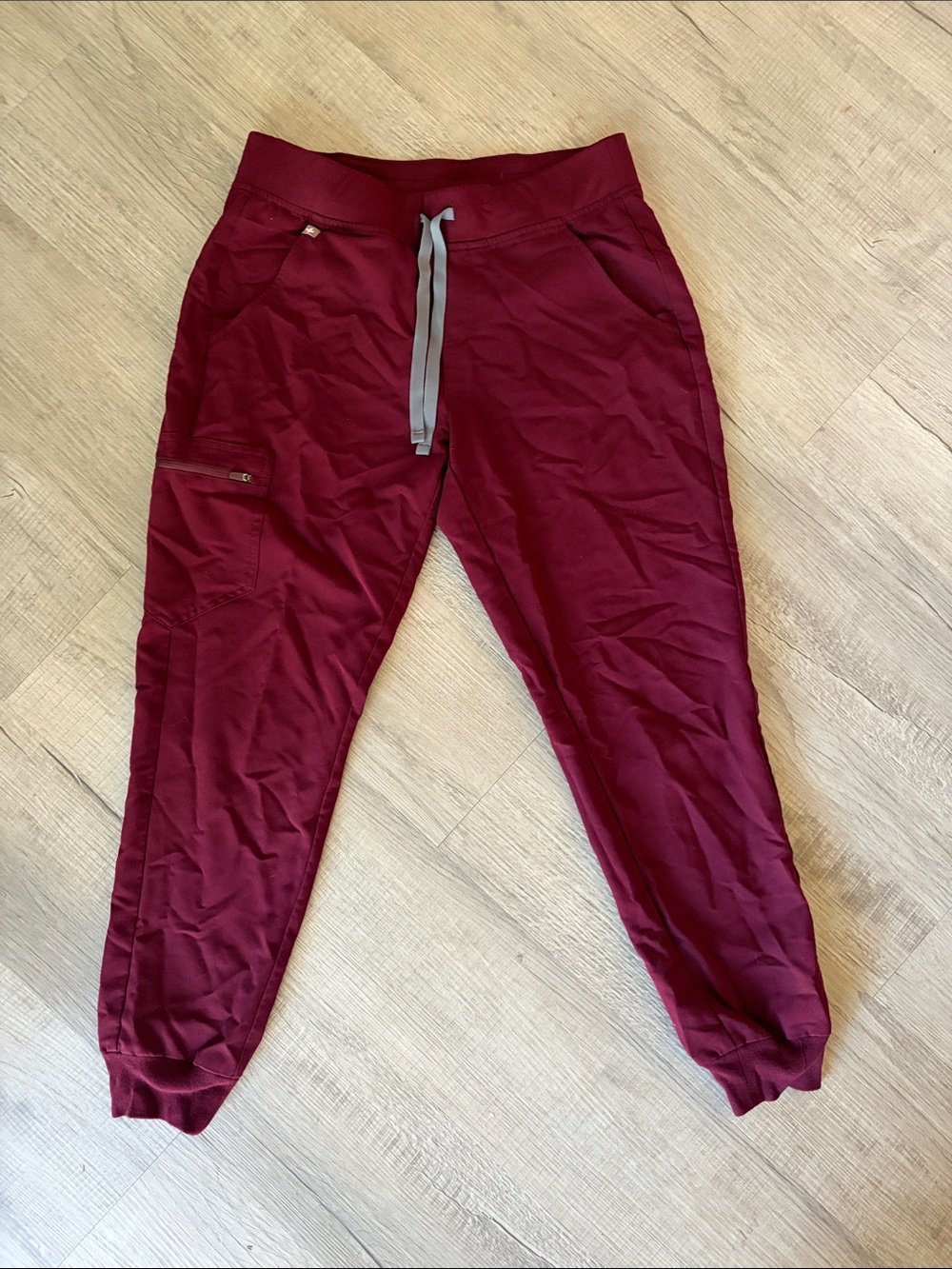Figs Burgundy Track Joggers with Gray Drawstring